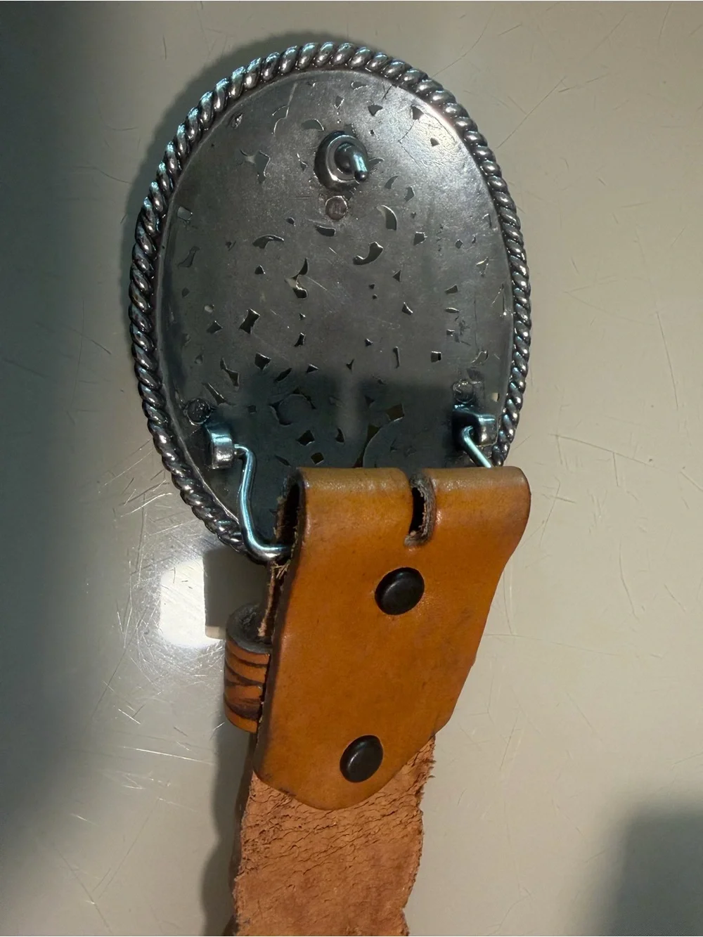 Tooled Leather Floral Western Belt with Decorative Silver Buckle - Brown